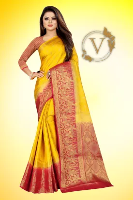 Yellow Banarasi Silk Designer Saree
